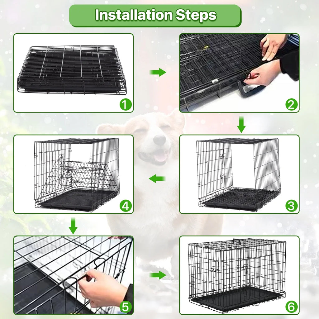 48 Inch Dog Crate Folding XXL Large Dog Cage Dog Kennels and Crates for Large Dogs Pet Animal Segregation Cage with Divider, Plastic Tray, Double-Door, Handle, Black