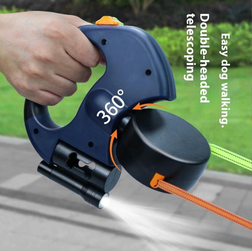 Tangle-Free Retractable Double Dog Leash for 2 Dogs – Dual Head Leash with LED Flashlight & Waste Bag Dispenser – No-Twist Leash for Small & Medium Dogs like Golden Retriever, Husky, Doberman, French Bulldog, Corgi, Dachshund, Pomeranian-Vsj