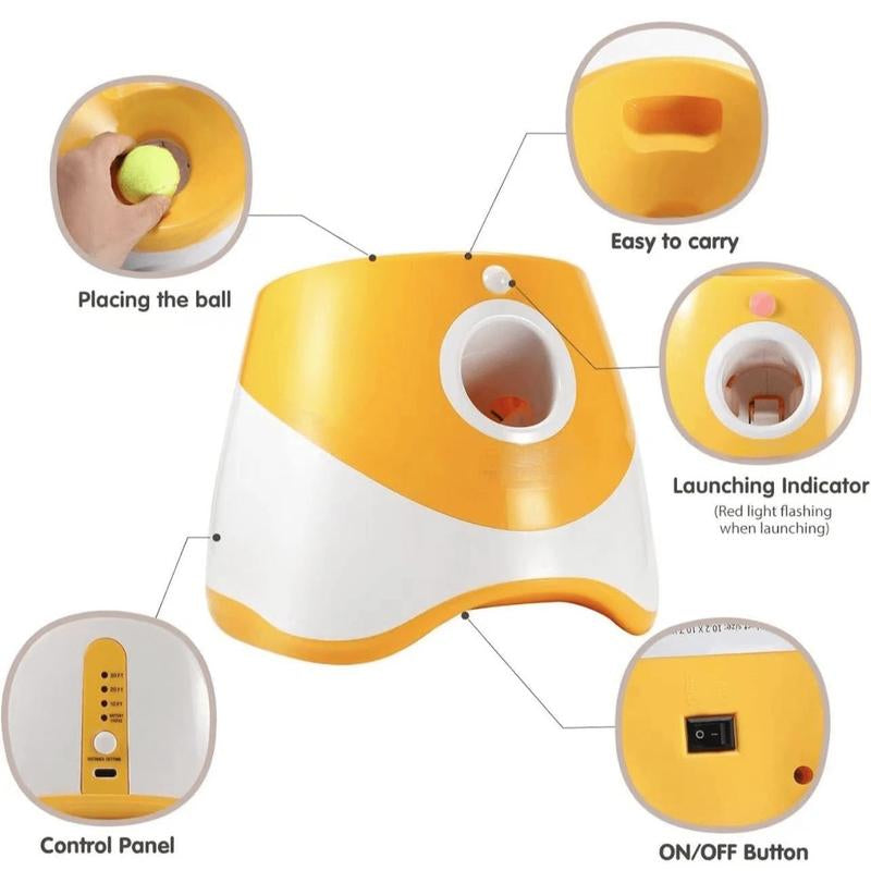 Automatic Dog Ball Launcher with 3 Distance Settings, Includes 3 Mini Tennis Balls (2 Inch), Indoor and Outdoor Interactive Dog Toy, Available in Multiple Colors