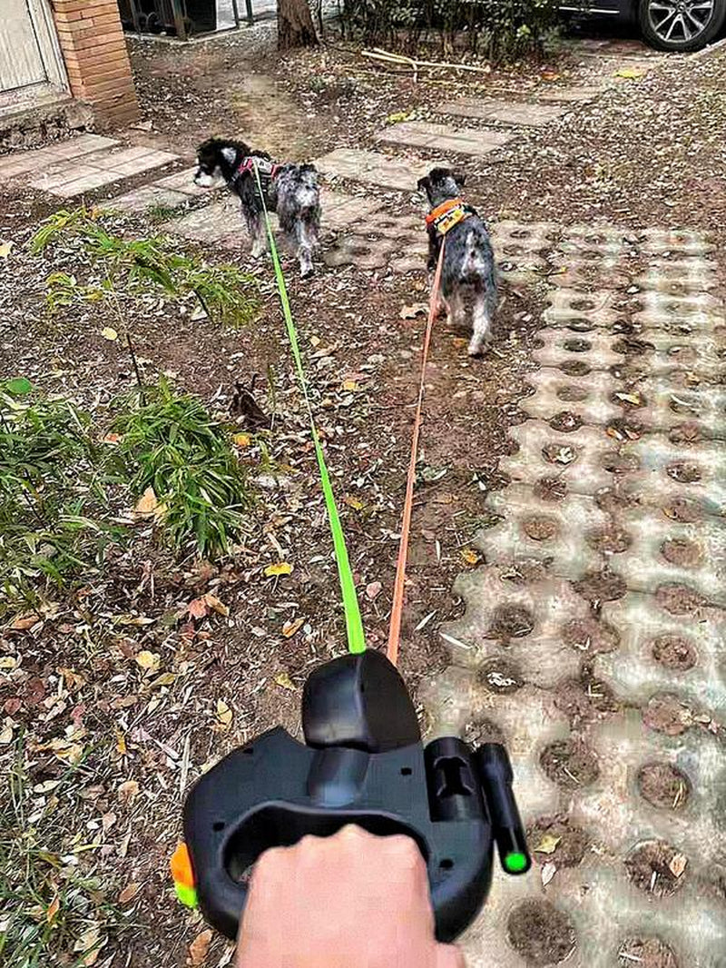 Tangle-Free Retractable Double Dog Leash for 2 Dogs – Dual Head Leash with LED Flashlight & Waste Bag Dispenser – No-Twist Leash for Small & Medium Dogs like Golden Retriever, Husky, Doberman, French Bulldog, Corgi, Dachshund, Pomeranian-Vsj