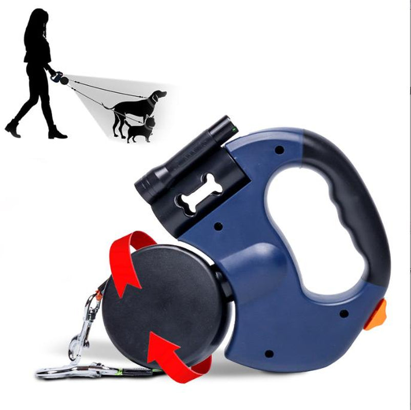 Tangle-Free Retractable Double Dog Leash for 2 Dogs – Dual Head Leash with LED Flashlight & Waste Bag Dispenser – No-Twist Leash for Small & Medium Dogs like Golden Retriever, Husky, Doberman, French Bulldog, Corgi, Dachshund, Pomeranian-Vsj
